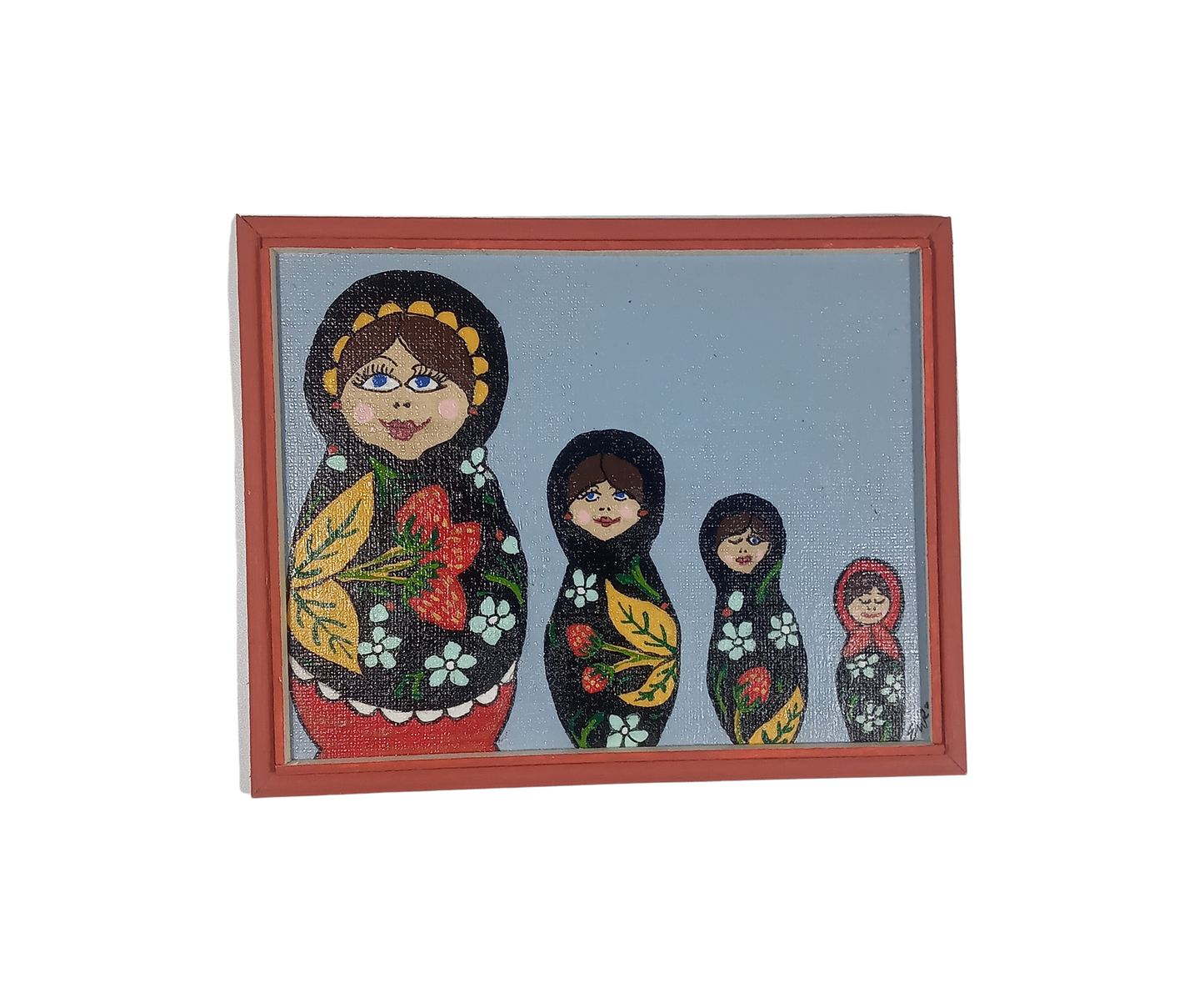 Nesting Dolls - Small Original Painting in Red Frame