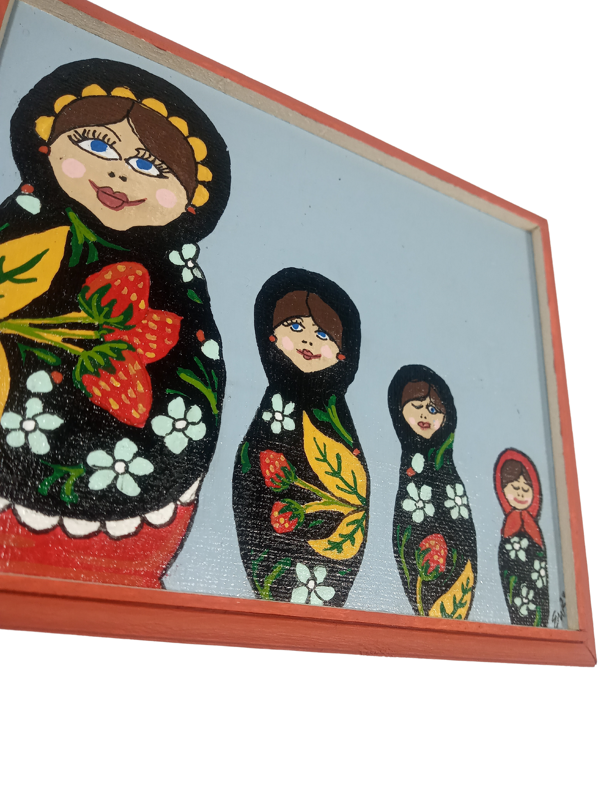 Nesting Dolls - Small Original Painting in Red Frame
