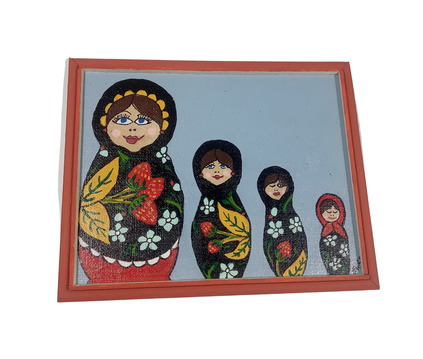 Nesting Dolls - Small Original Painting in Red Frame