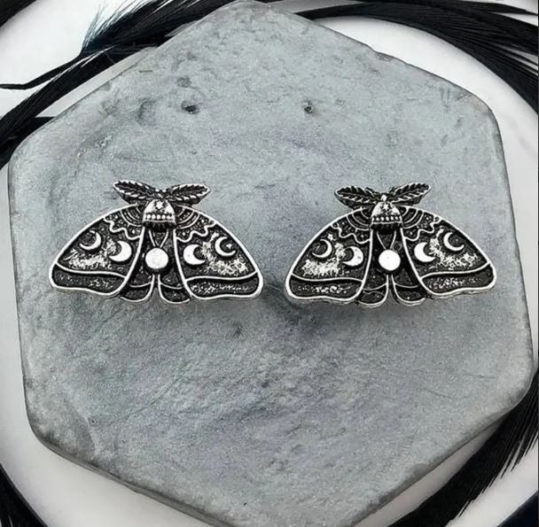 Silver Luna Moth Post Earrings