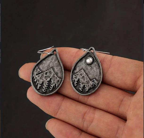 Mountain and Moon Pewter Earrings Set