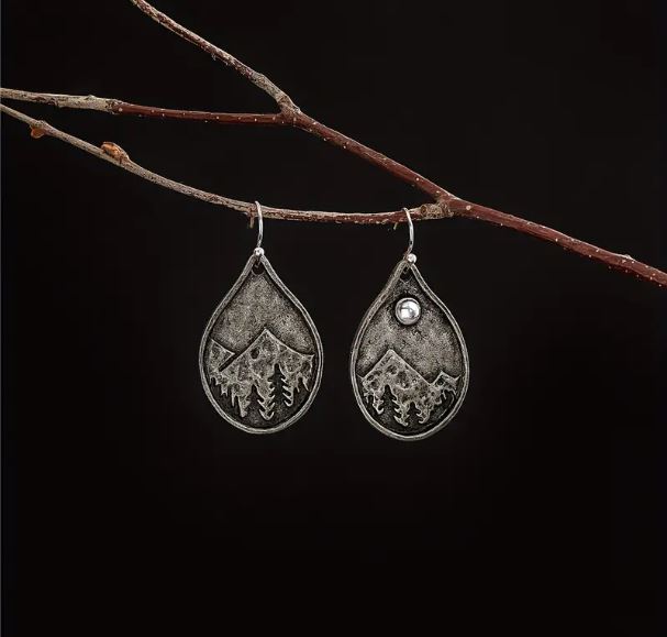 Mountain and Moon Pewter Earrings Set