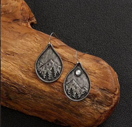 Mountain and Moon Pewter Earrings Set