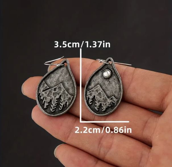 Mountain and Moon Pewter Earrings Set