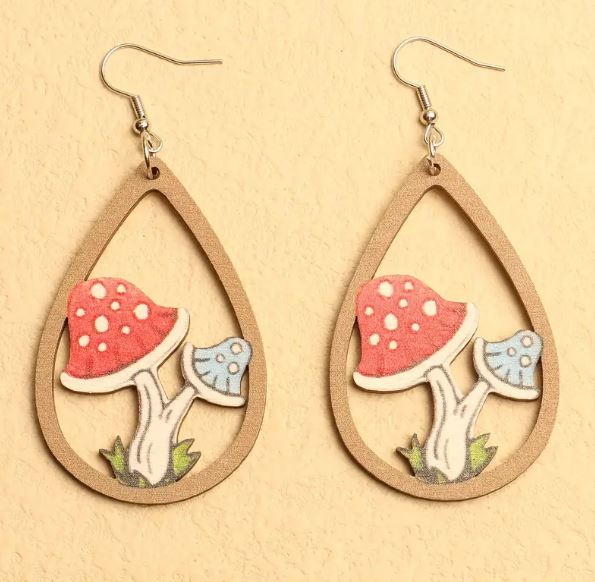 Wood Mushroom Earring Set