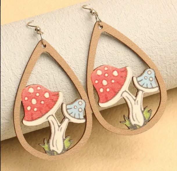 Wood Mushroom Earring Set