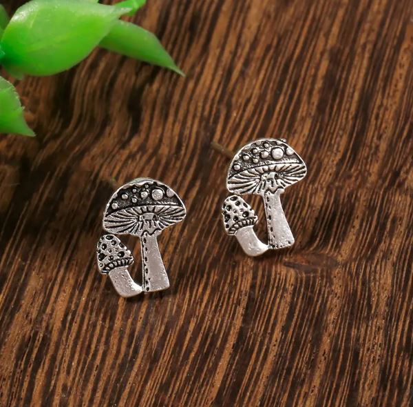 Silver Mushroom Post Earrings