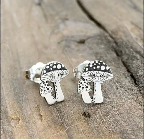 Silver Mushroom Post Earrings