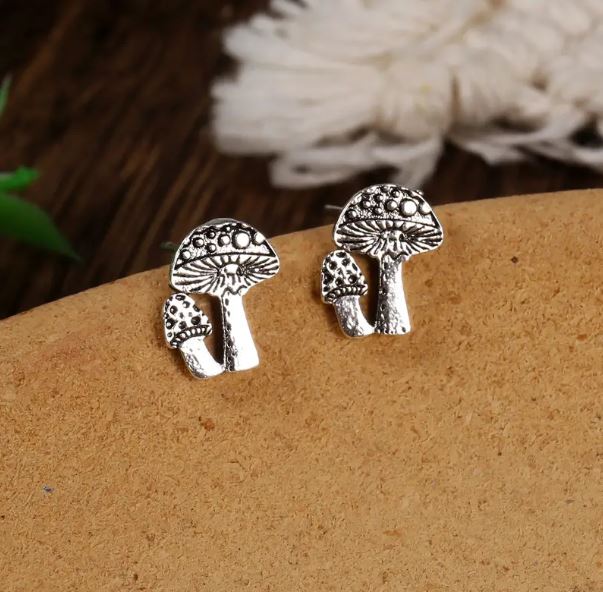 Silver Mushroom Post Earrings