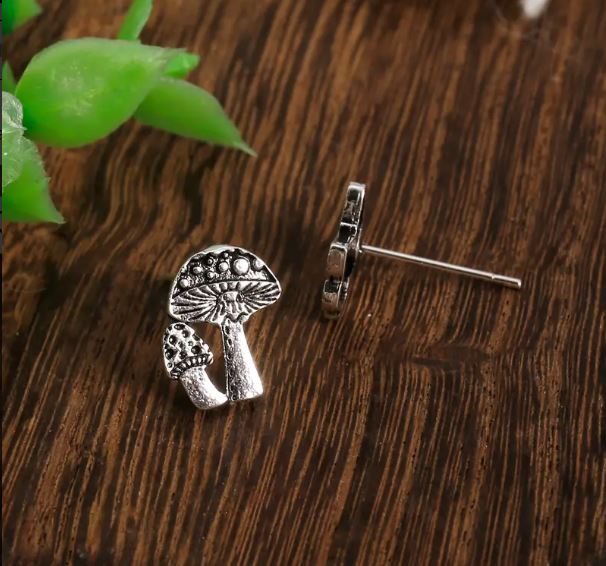 Silver Mushroom Post Earrings