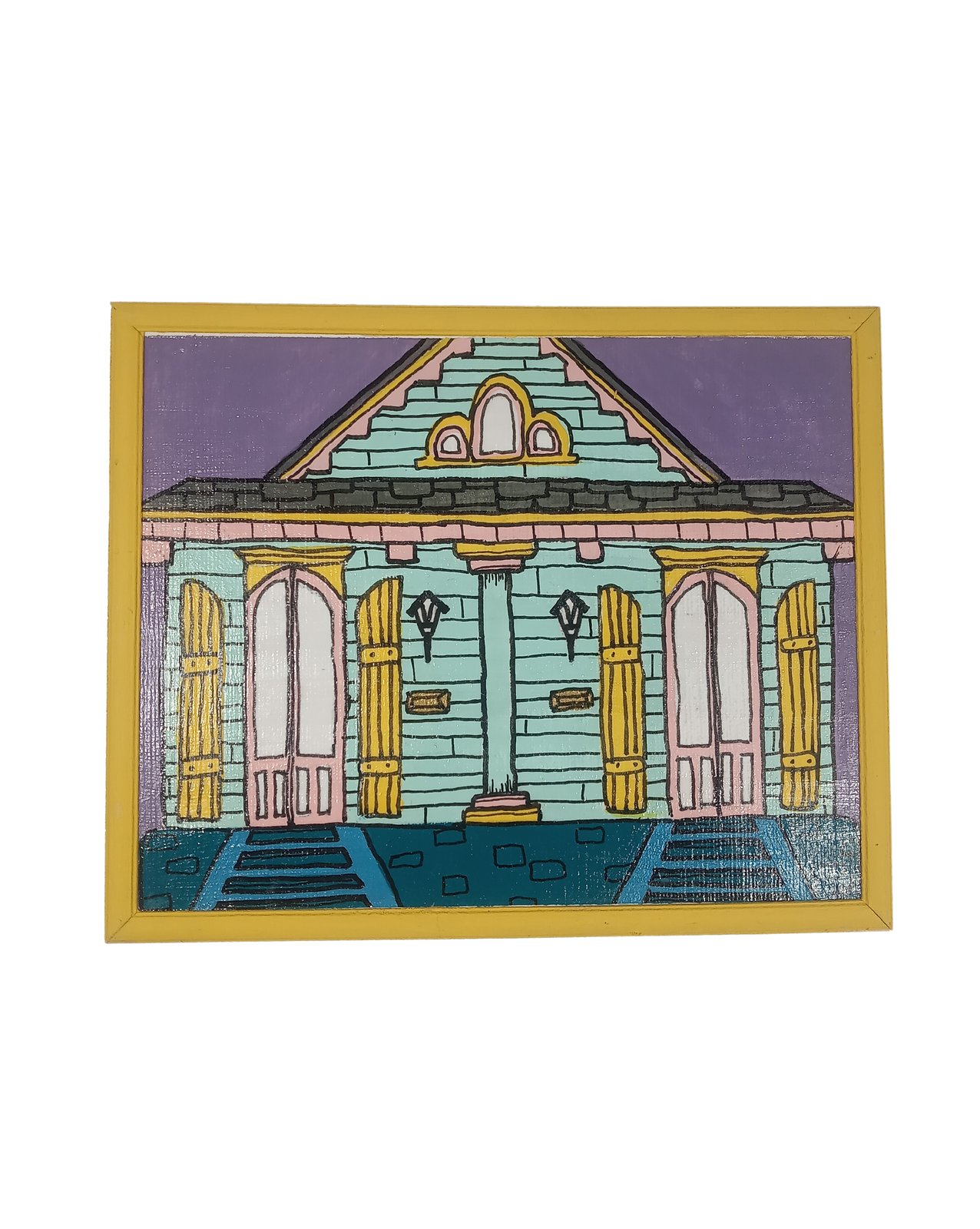 New Orleans Style House - Small Original Painting in Yellow Frame