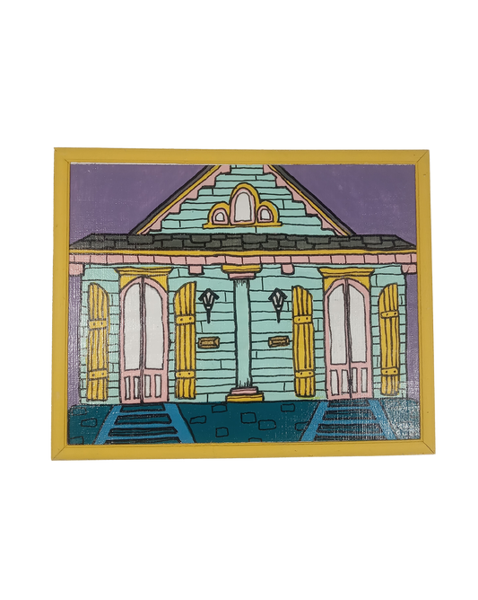 New Orleans Style House - Small Original Painting in Yellow Frame