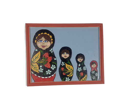 Nesting Dolls - Small Original Painting in Red Frame